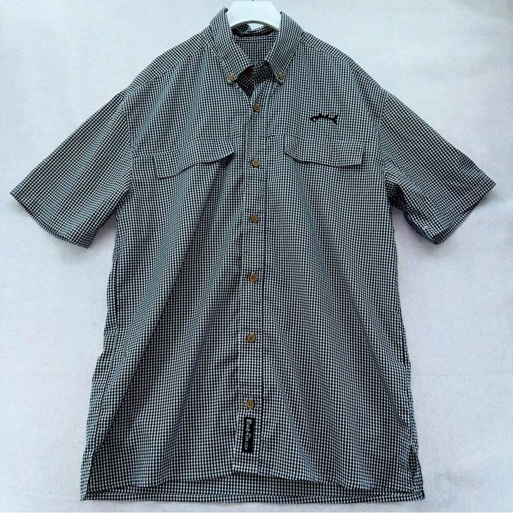 Men’s Bluefin Black/White Gingham Short Sleeve Performance Sport Fishing Shirt S